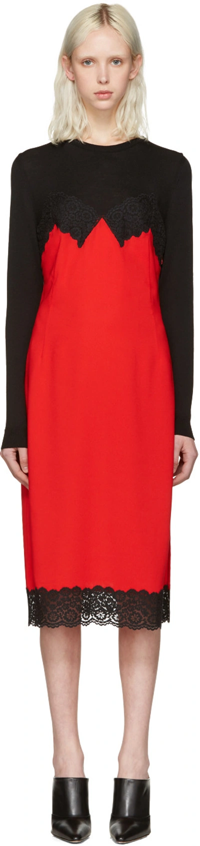 Altuzarra Woman Debbie Lace-trimmed Two-tone Merino Wool And Crepe Dress Red In Medium Red