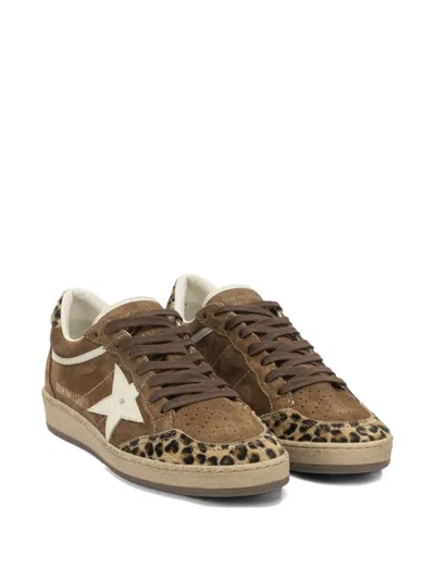 Golden Goose Sneaker Ballstar Low Top With Star Patch With Glitter And Animalier Print In Brown Suede For Women