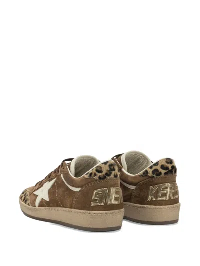 Golden Goose Sneaker Ballstar Low Top With Star Patch With Glitter And Animalier Print In Brown Suede For Women
