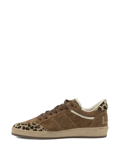 Golden Goose Sneaker Ballstar Low Top With Star Patch With Glitter And Animalier Print In Brown Suede For Women