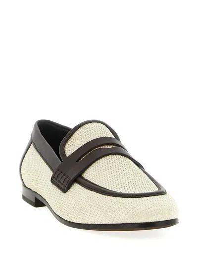 Brunello Cucinelli Raffia Loafers Textured Finish Two Tone Design In Multi