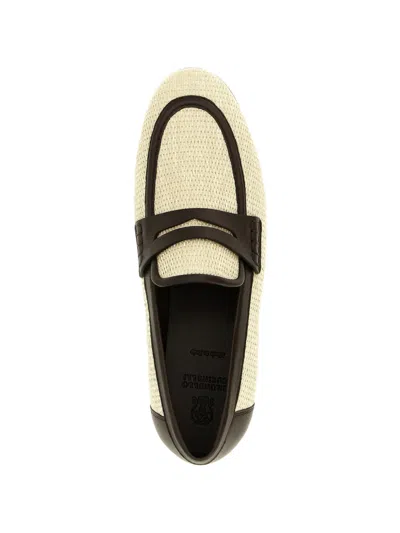 Brunello Cucinelli Raffia Loafers Textured Finish Two Tone Design In Multi
