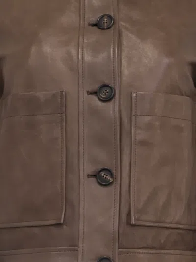 Pre-owned Brunello Cucinelli Vintage Button-down Pocket Leather Jacket In Brown