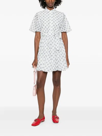 Maje Short Patterned Linen-blend Dress In White