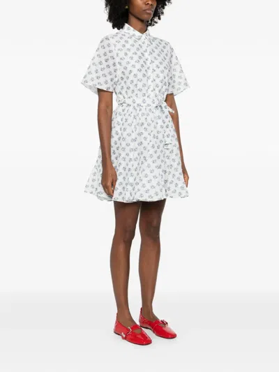 Maje Short Patterned Linen-blend Dress In White