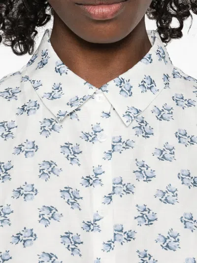 Maje Short Patterned Linen-blend Dress In White