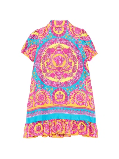 Versace Ruffled Printed Dress In Multi