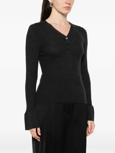 Ivory Paris Button Flared-sleeve Top In Gray