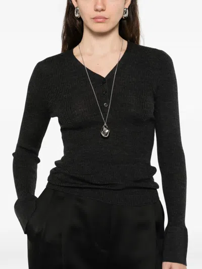 Ivory Paris Button Flared-sleeve Top In Gray