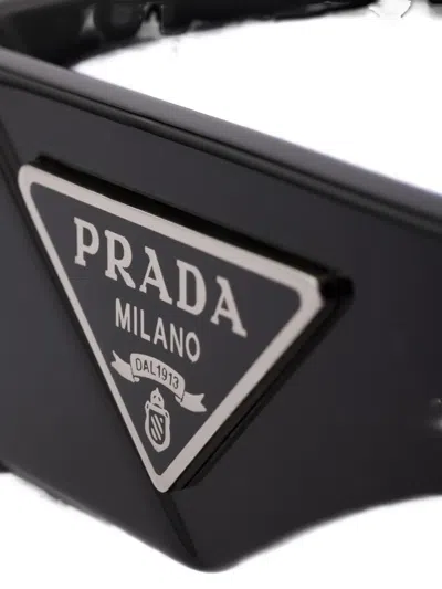 Prada Triangle-logo Rectangle-frame Sunglasses In Blue