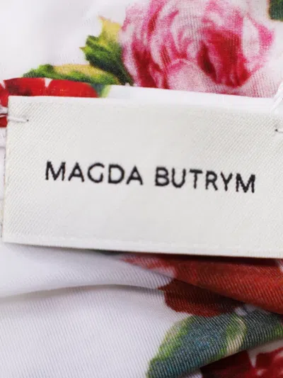 Pre-owned Magda Butrym Rose-appliqué Ruched Top In White