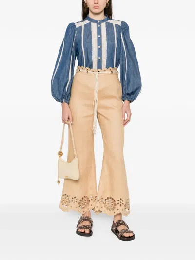 Zimmermann Awaken Lace-trimmed Denim Shirt In Blue