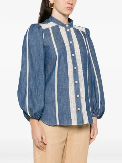 Zimmermann Awaken Lace-trimmed Denim Shirt In Blue