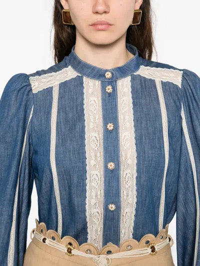 Zimmermann Awaken Lace-trimmed Denim Shirt In Blue