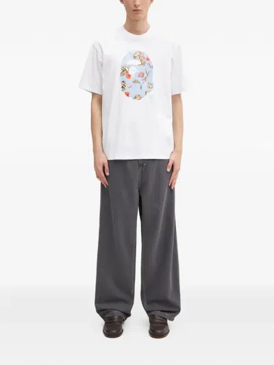 A Bathing Ape Vacation Pattern Ape Head T-shirt In White