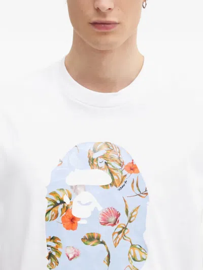 A Bathing Ape Vacation Pattern Ape Head T-shirt In White