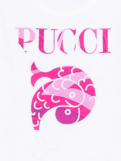 Pucci Junior Fish Graphic T-shirt In White