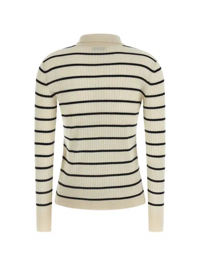 Max Mara Gitano Cashmere Silk Striped Collared Sweater In Neutral