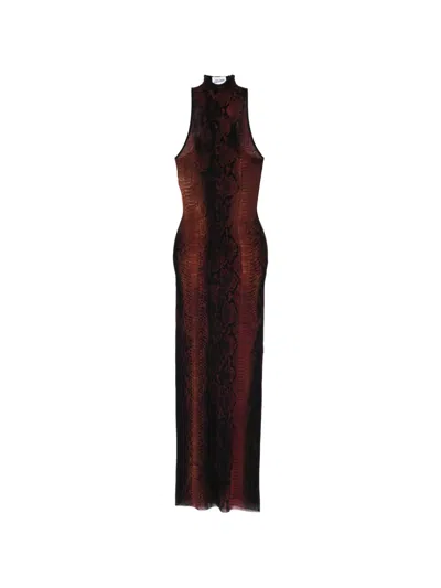 Jean Paul Gaultier Multicolor Snake Print High Neck Polyamide Maxi Dress In Black