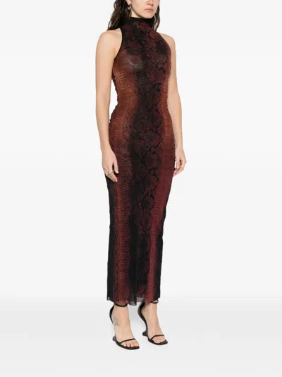 Jean Paul Gaultier Multicolor Snake Print High Neck Polyamide Maxi Dress In Black