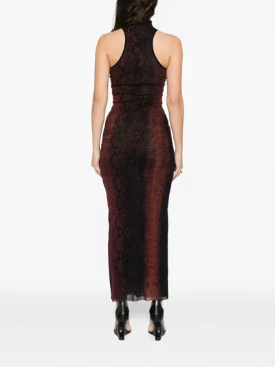 Jean Paul Gaultier Multicolor Snake Print High Neck Polyamide Maxi Dress In Black