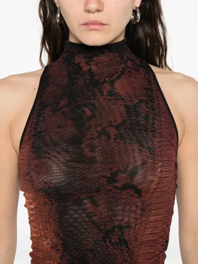 Jean Paul Gaultier Multicolor Snake Print High Neck Polyamide Maxi Dress In Black