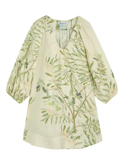 Bernadette V-neck Floral-print Mini Dress In Green