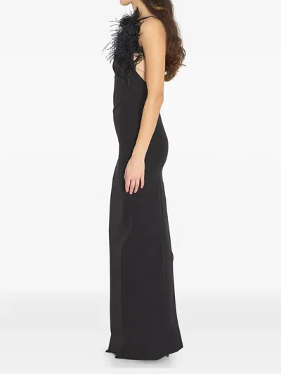 Attico Long Dress Cady Ostrich Feathers Detail In Brown