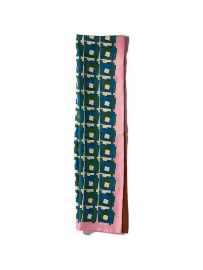 Miu Miu Printed Silk Scarf In Blue