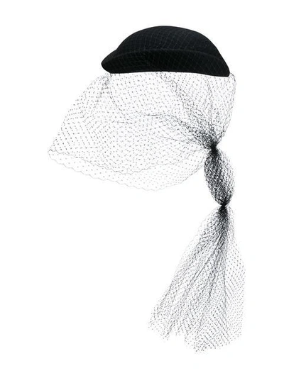 Shop Gucci Veil Detail Hat - Black