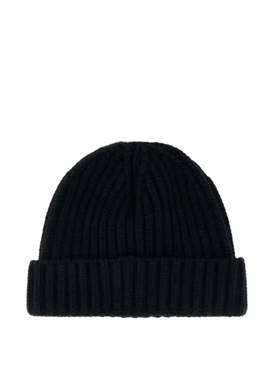 Prada Mens Blue Brand-plaque Cashmere And Wool-blend Beanie Hat In Black
