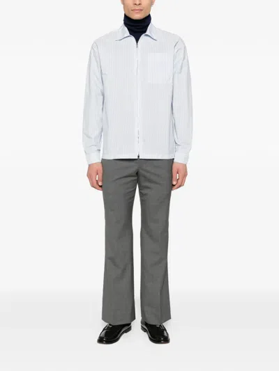 Prada Technical Fabric Shirt With Striped Pattern In Blue