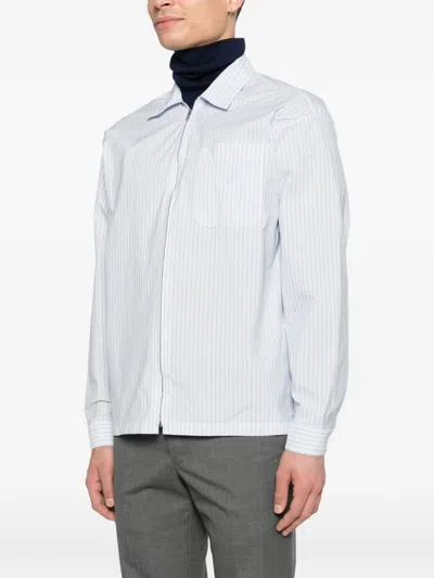 Prada Technical Fabric Shirt With Striped Pattern In Blue