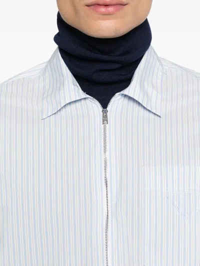 Prada Technical Fabric Shirt With Striped Pattern In Blue