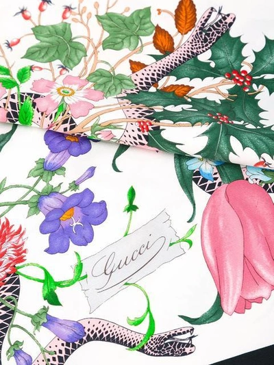 Gucci Flora Snake Print Silk Twill Scarf In White | ModeSens