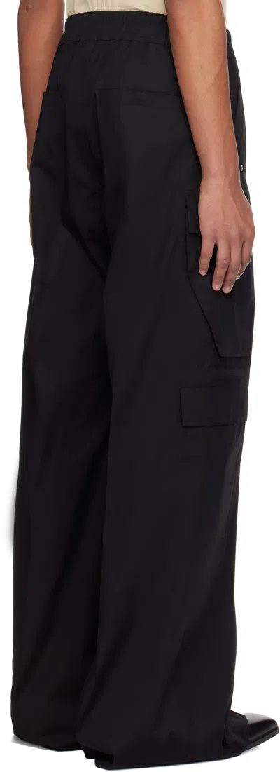 Rick Owens Heizer Belas Wide-leg Cotton-blend Poplin Drawstring Cargo Trousers In Black