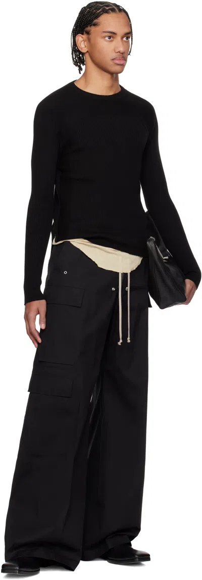 Rick Owens Heizer Belas Wide-leg Cotton-blend Poplin Drawstring Cargo Trousers In Black