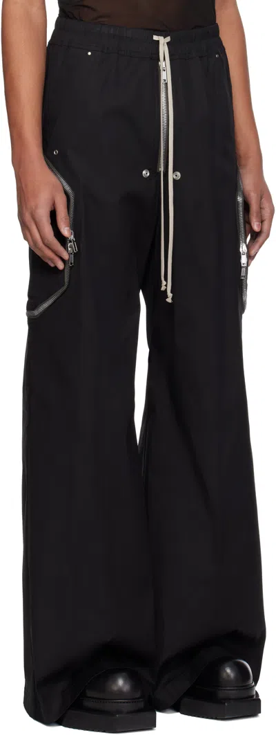 Rick Owens Heizer Belas Wide-leg Cotton-blend Poplin Drawstring Cargo Trousers In Black