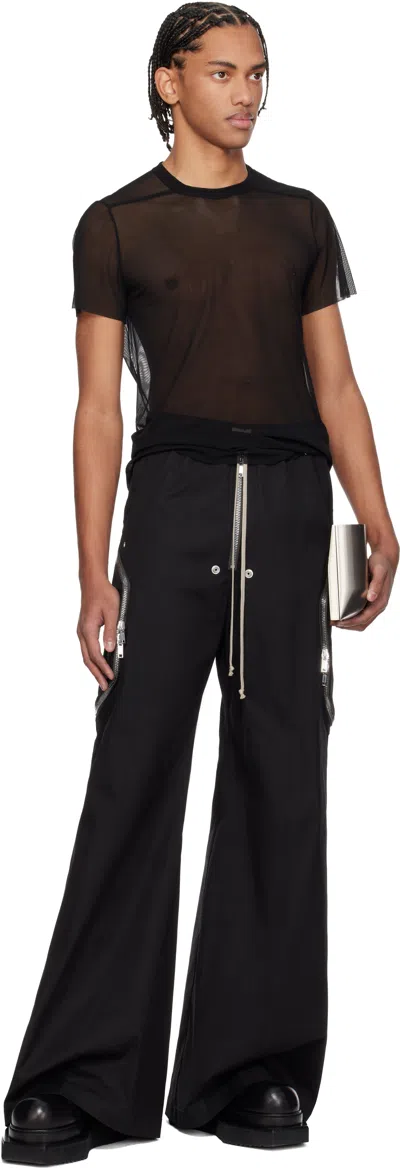 Rick Owens Heizer Belas Wide-leg Cotton-blend Poplin Drawstring Cargo Trousers In Black
