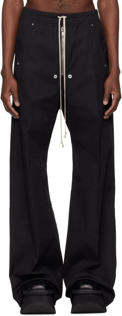 Rick Owens Heizer Belas Wide-leg Cotton-blend Poplin Drawstring Cargo Trousers In Black