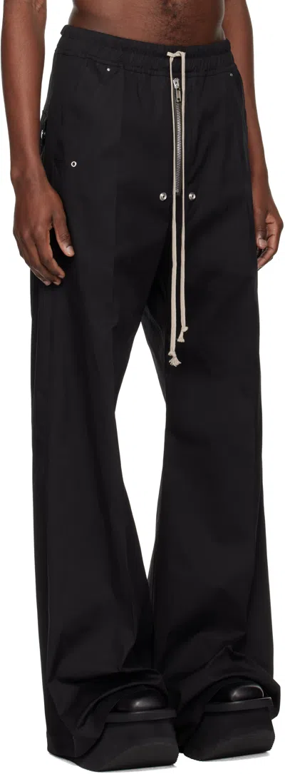 Rick Owens Heizer Belas Wide-leg Cotton-blend Poplin Drawstring Cargo Trousers In Black