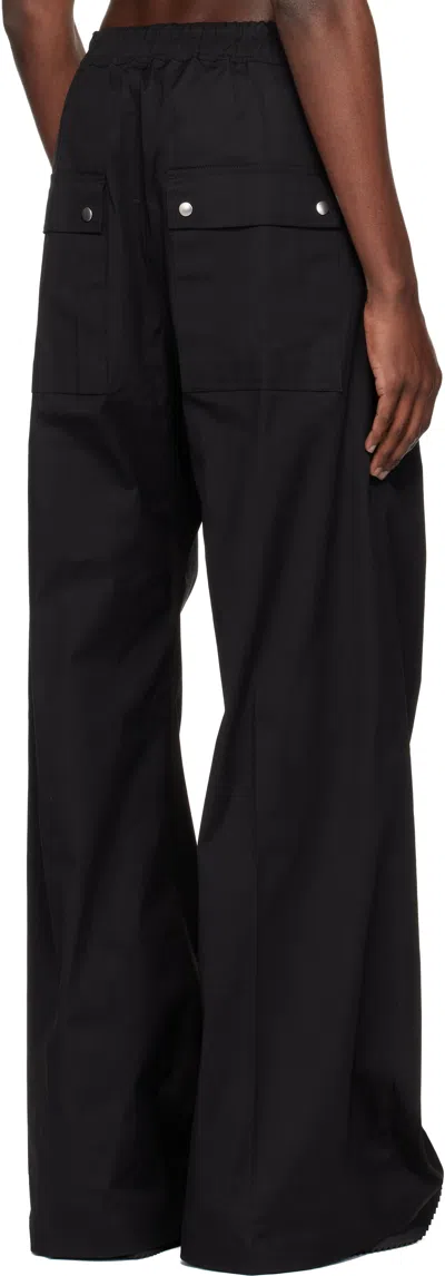 Rick Owens Heizer Belas Wide-leg Cotton-blend Poplin Drawstring Cargo Trousers In Black