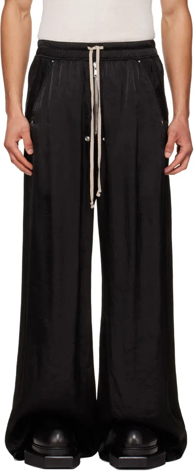Rick Owens Heizer Belas Wide-leg Cotton-blend Poplin Drawstring Cargo Trousers In Black