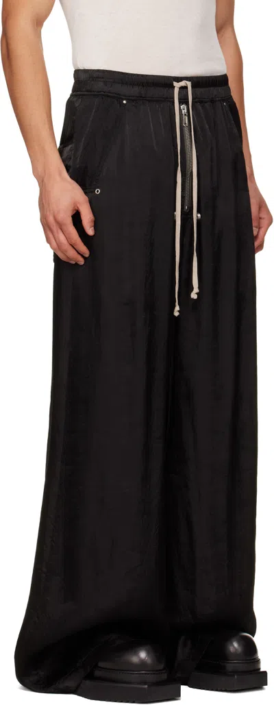 Rick Owens Heizer Belas Wide-leg Cotton-blend Poplin Drawstring Cargo Trousers In Black