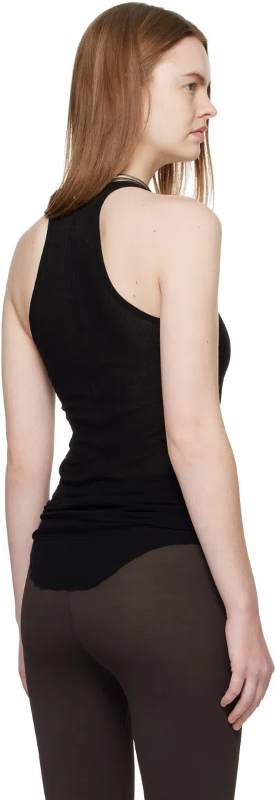Rick Owens Black Ribbed Tank Top With Curved Hem In Viscose And Silk Blend Woman In Black