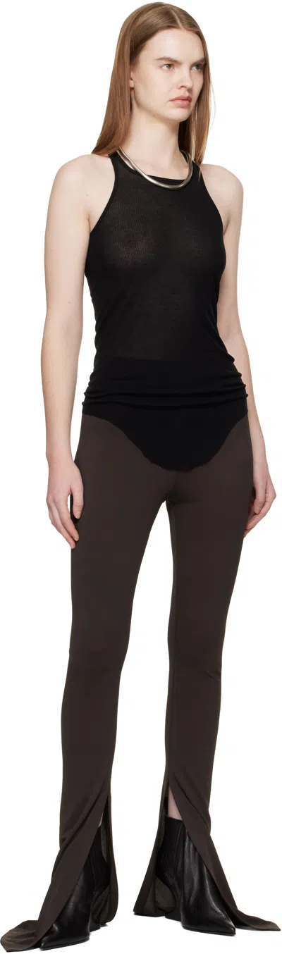 Rick Owens Black Ribbed Tank Top With Curved Hem In Viscose And Silk Blend Woman In Black