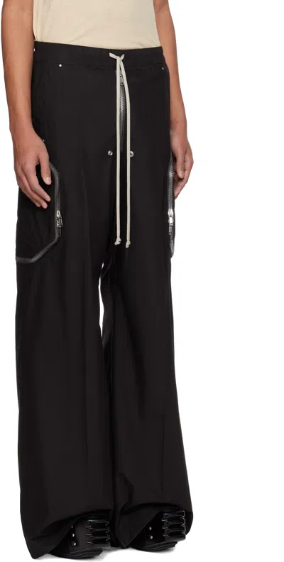 Rick Owens Heizer Belas Wide-leg Cotton-blend Poplin Drawstring Cargo Trousers In Black