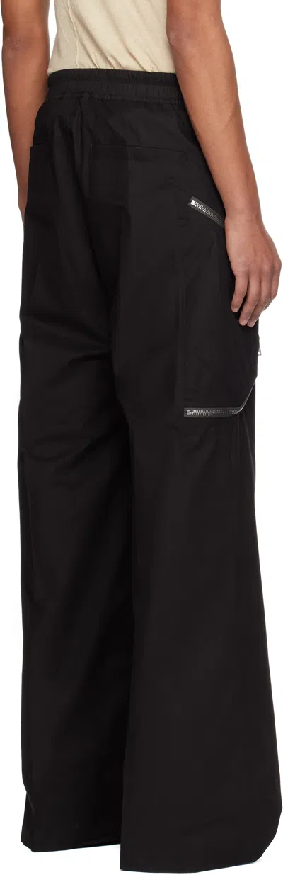 Rick Owens Heizer Belas Wide-leg Cotton-blend Poplin Drawstring Cargo Trousers In Black
