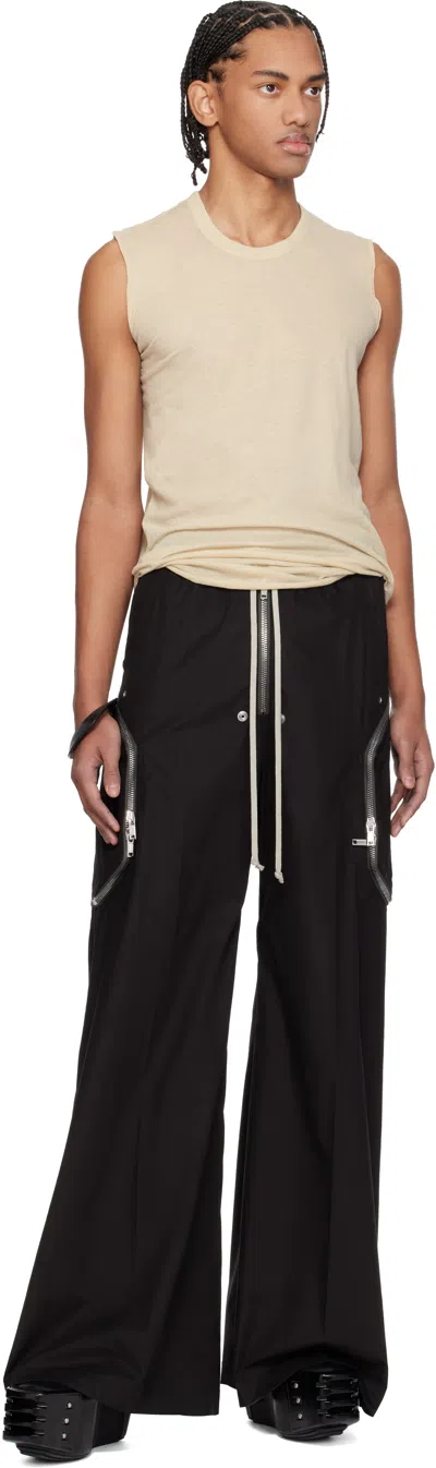 Rick Owens Heizer Belas Wide-leg Cotton-blend Poplin Drawstring Cargo Trousers In Black