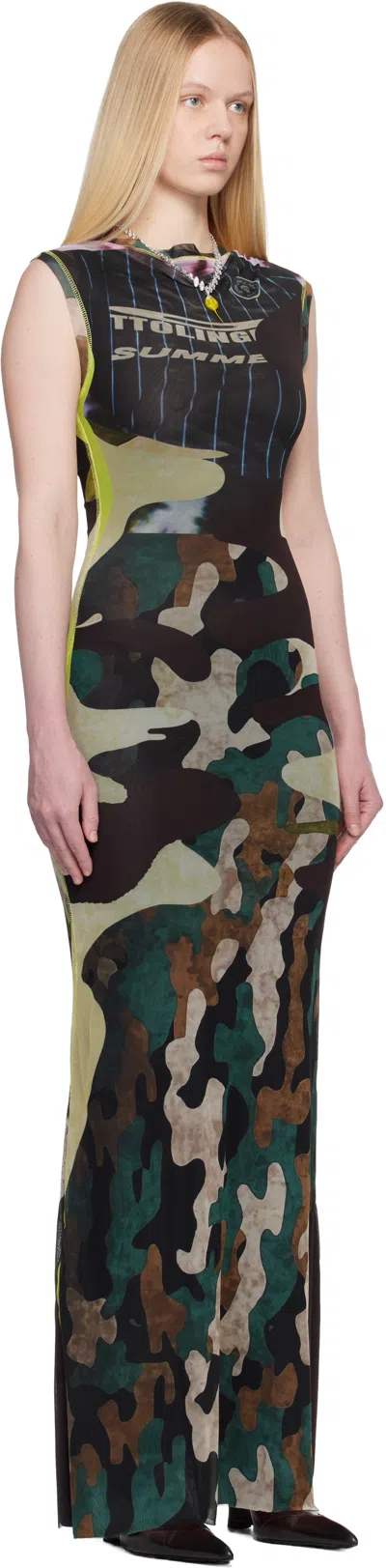 Ottolinger Multicolor Camo Mesh Maxi Dress In Black